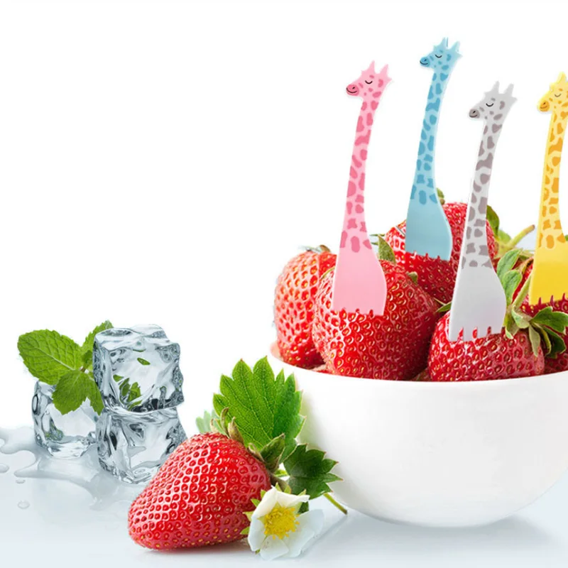 

Kids Tableware Cute Cartoon Giraffe Shape Salad Desert Forks Food Grade Fruit Snack Fork Kitchen Tool Food Picks 12Pcs Plastic