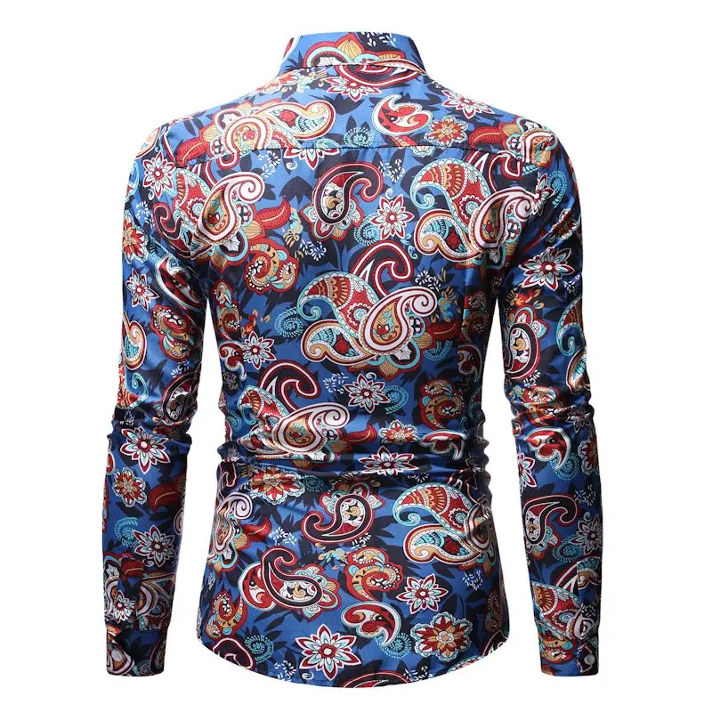 MOGU новые модные рубашки с цветочным принтом Slim Fit Мужские повседневные рубашки с длинными рукавами большие размеры M-3XL