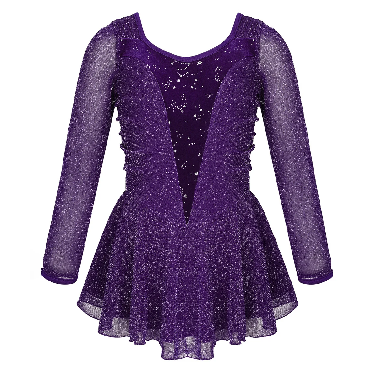 MSemis платье для фигурного катания на коньках для девочек; детское блестящее серебряное бархатное балетное трико для танцевальной гимнастики - Цвет: Purple