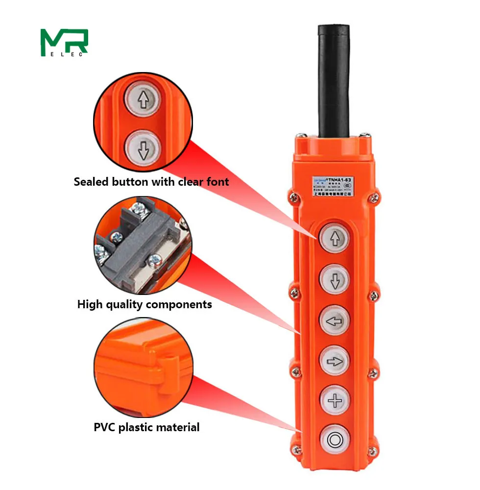 COB-63 Rainproof Crane Control Switch - Self-Resetting Hoist Operating Hand Button (English Labels)