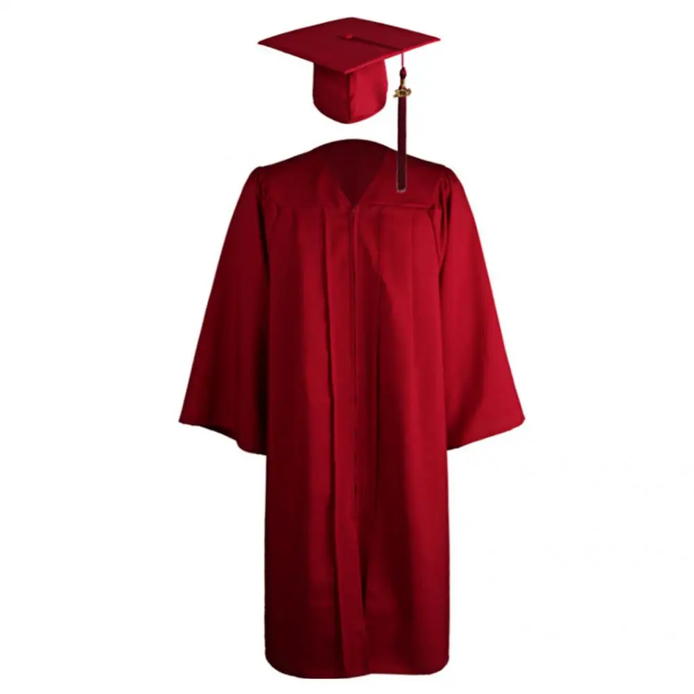 Lose Graduation Kleid Student Graduation Robe Lose Gefaltetes Festes Farbe  V Neck Absolventen Kleid Hut Set _ - AliExpress Mobile