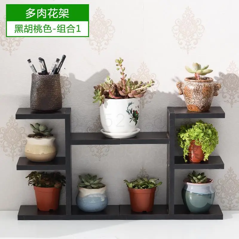 Flower Multilayer Mini Desktop Wooden Balcony, Fleshy Contracted And Contemporary Creative Small Office - Color: Model12