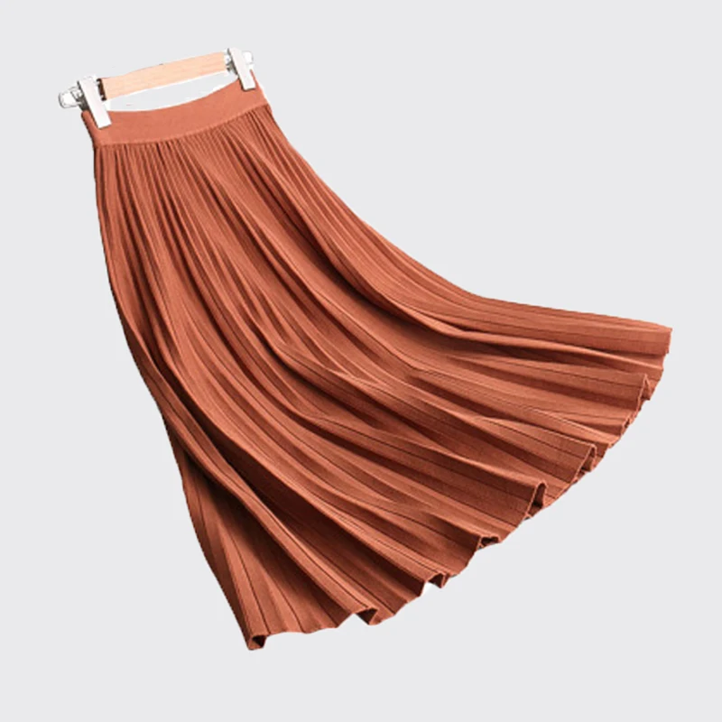 Новые шикарные женские зимние вязаные юбки Корейская Высокая талия Женская юбка миди плиссированные юбки-пачки Женская винтажная юбка saias