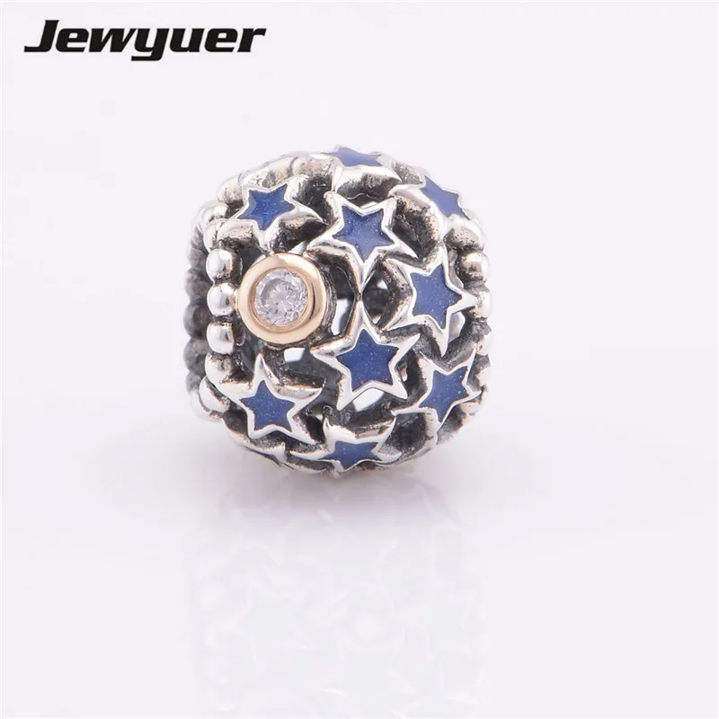 Проложить маленькая звезда подвески Night Sky Blue Эмаль Шарм с 14K подходит 925 стерлингового серебра ювелирные украшения из бисера браслеты с подвесками Сделай Сам GD040