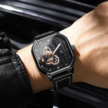 KIMSDUN Reloj de pulsera cuadrado para hombre, cronógrafo de cuarzo, resistente al agua, con espejo Hardlex, luminoso, con calendario