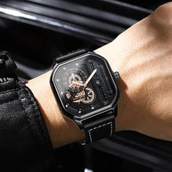 KIMSDUN Reloj de pulsera cuadrado para hombre, cronógrafo de cuarzo, resistente al agua, con espejo Hardlex, luminoso, con calendario