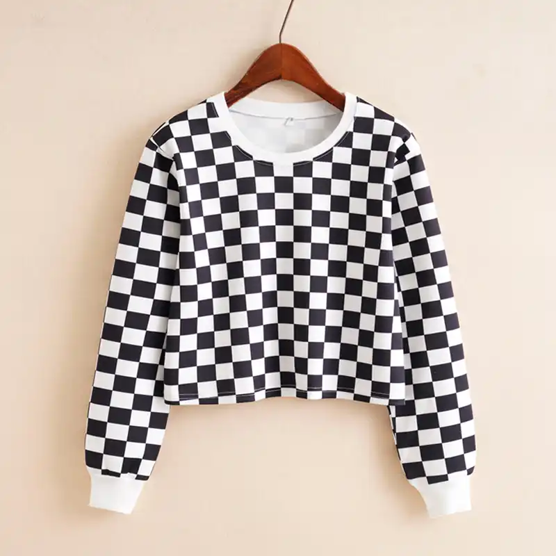 checkered crop top hoodie