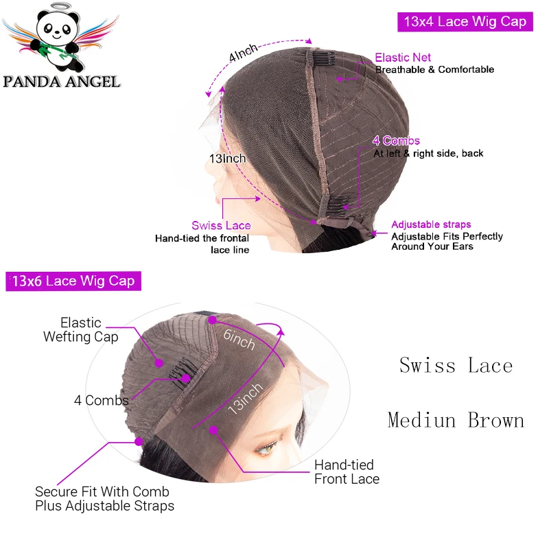  Panda 13x4 Lace Front Wigs 8-30inches Brazilian Straight Lace Front Wig 150% Density Pre Plucked 10