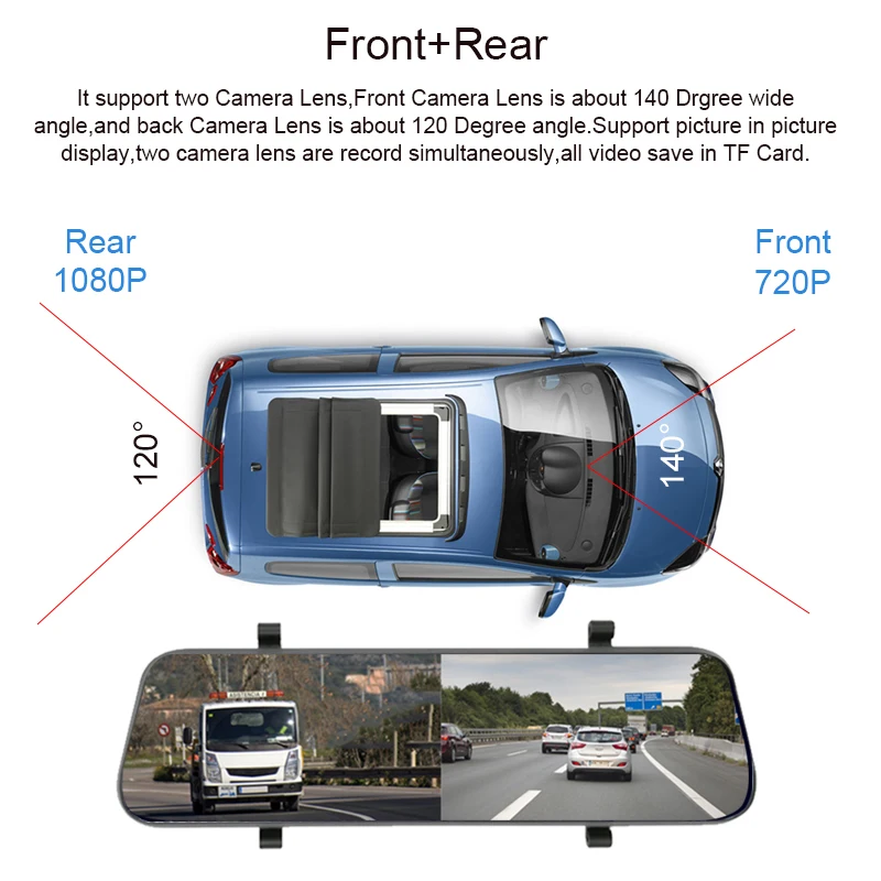 Car Smart Rear View Mirror Video Recorder 10 Inch Touch Screen 4G Android 8.1 Dual Camera DVR ADAS WiFi GPS Navigation Dash Cam