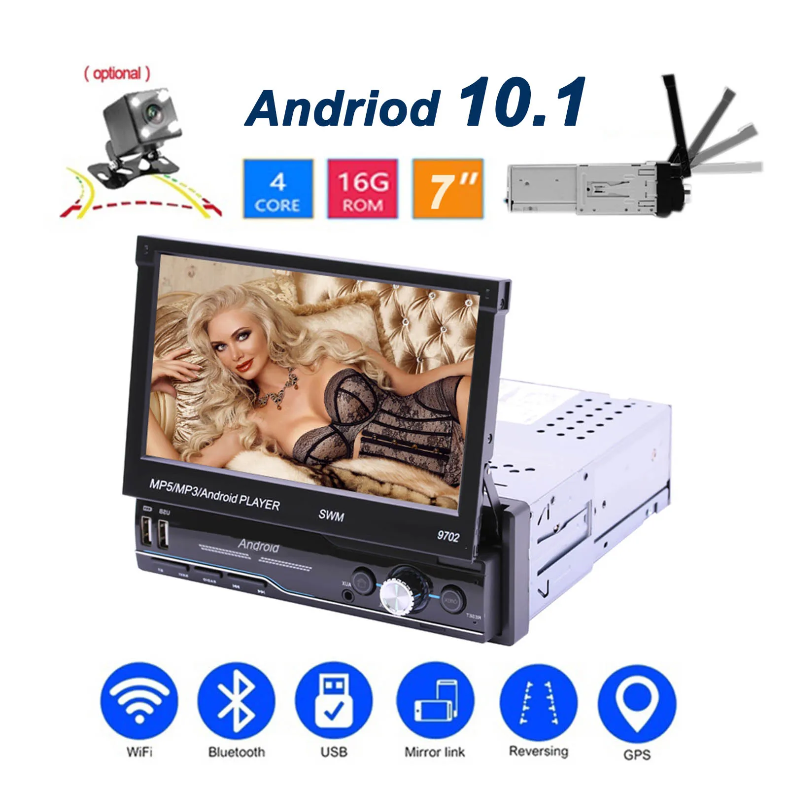 Магнитола автомобильная 1 Din мультимедийный MP5-плеер на Android 10 с 7-дюймовым