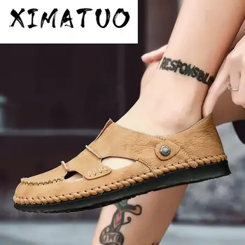 

Brand New Sandals For Men Summer Leather Breathable Sandals Walking Outdoor Footwear Comfortable Male Rubber Flip Flops Size 48