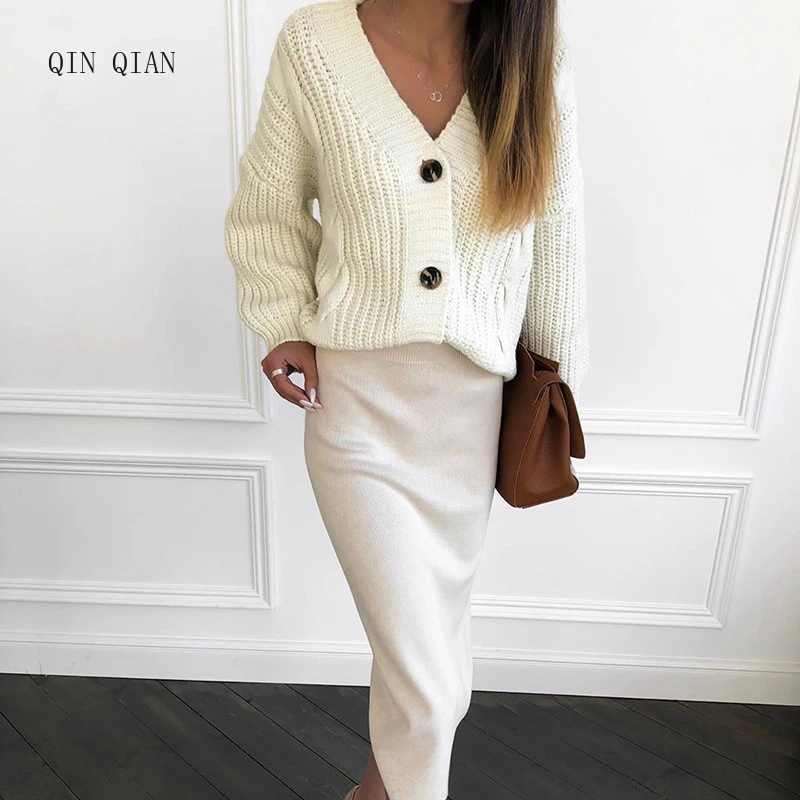 

Knit Sweater Women Autumn 2019 Female Casual Long Sleeve Button Cardigan Knitted Sweaters Coat Femme Winter Warm Clothes