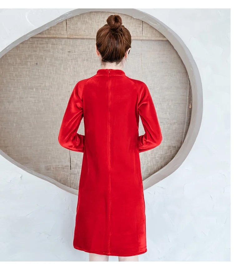 Китайское традиционное Новогоднее красное платье с вышивкой, свадебное платье Ципао с длинным рукавом, зимние вечерние Ципао, бархатные Ципао размера плюс