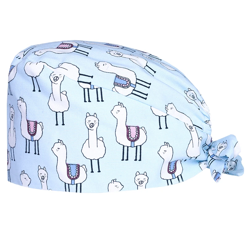 

Alpaca Surgical Cap Women Nurse Scrub Hat Chef Skull Caps 100% Cotton with Sweatband Hospital OR Working Tieback Hats Beautician