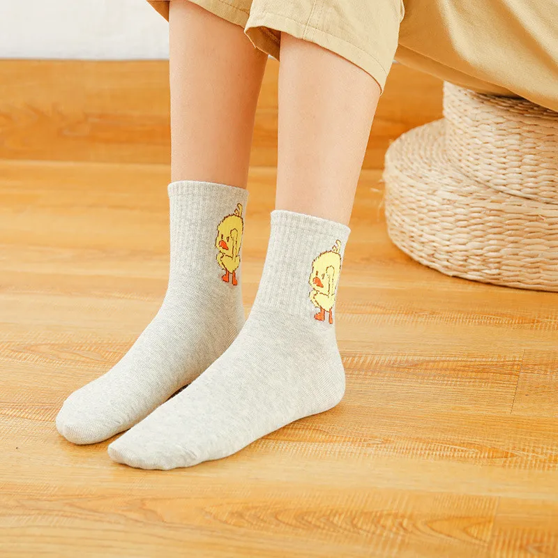 Модные милые женские короткие носки с героями мультфильмов, Harajuku, с изображением маленькой желтой утки, корейские хлопковые хипстерские забавные женские носки для скейтборда