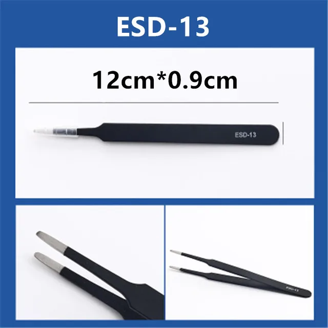 1 PCS ESD-10/11/12/13/14/15Anti-static Stainless Steel Tweezers Industrial Precision Curved Straight Tweezers Maintenance Tool