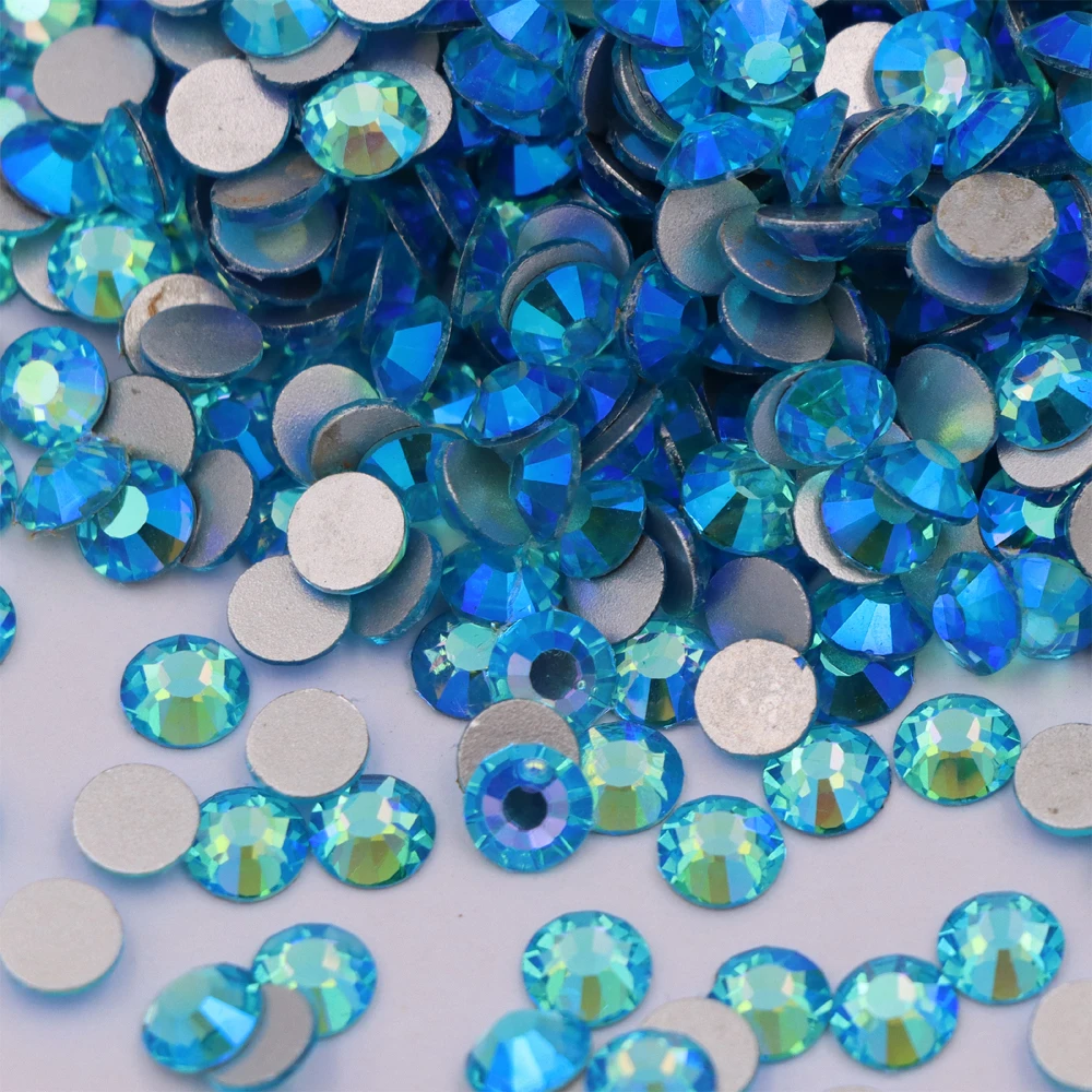 Aquamarine AB Flat Back Non Hotfix Rhinestones Glitter Crystals Stones DIY 3d Nail Art Phones Decorations