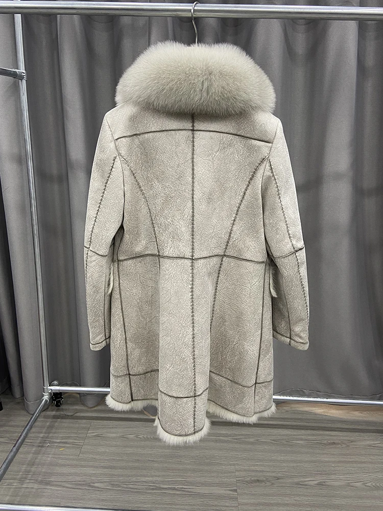 Fashion Winter Women Medium Real Fur Jacket Vintage Fox Fur Collar Hooded  Natural Wool Coat Adjustable Waist Shearling Overcoat - Real Fur -  AliExpress