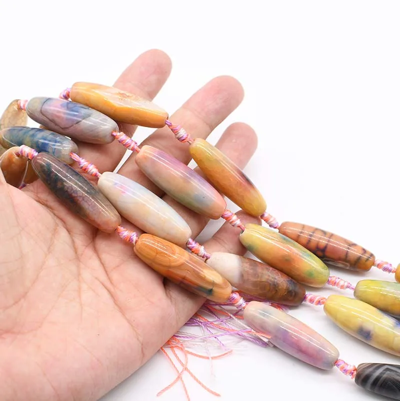 1 strands Oval Rainbow Agate Smooth Loose Beads For DIY Bracelet Necklace Jewelry Making Strand 15