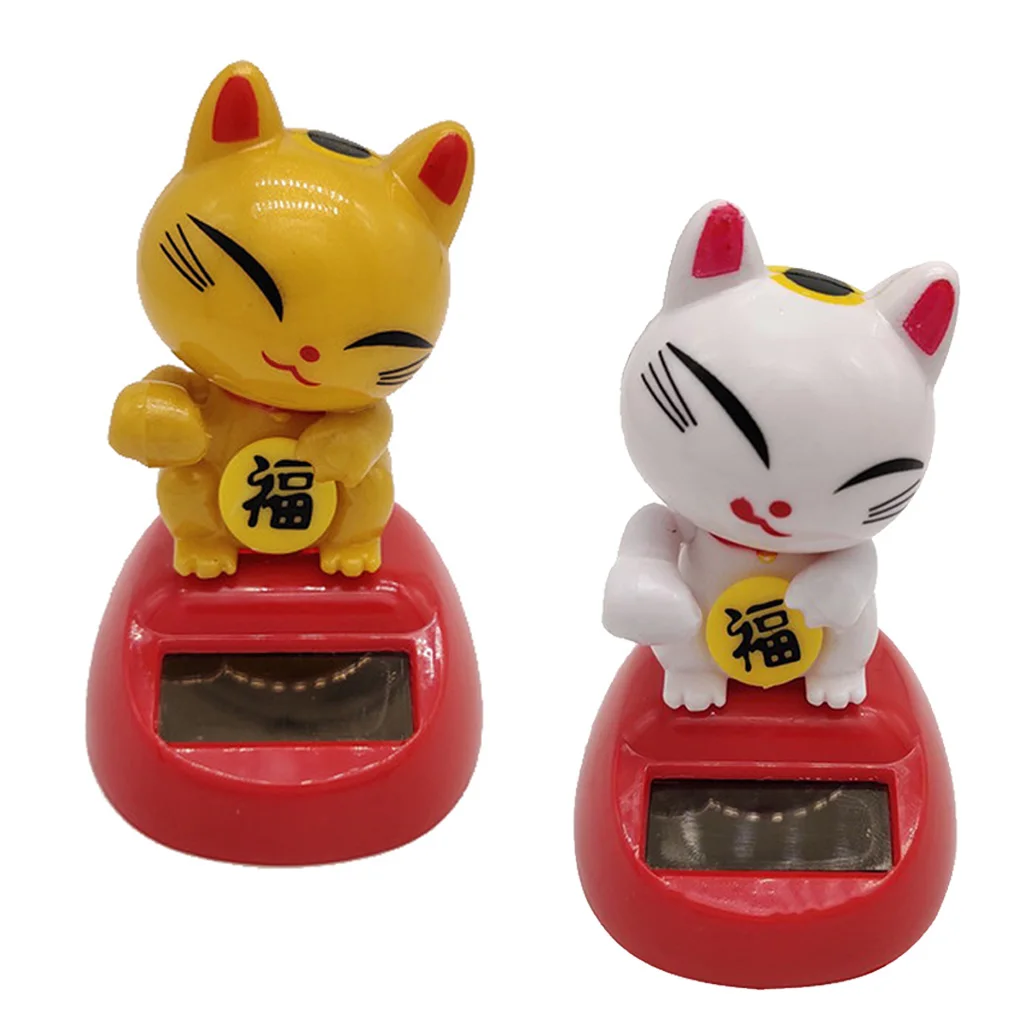 Solar Powered Bobbling Toy Shaking Hands Swinging Lucky Cat Doll Home Decor