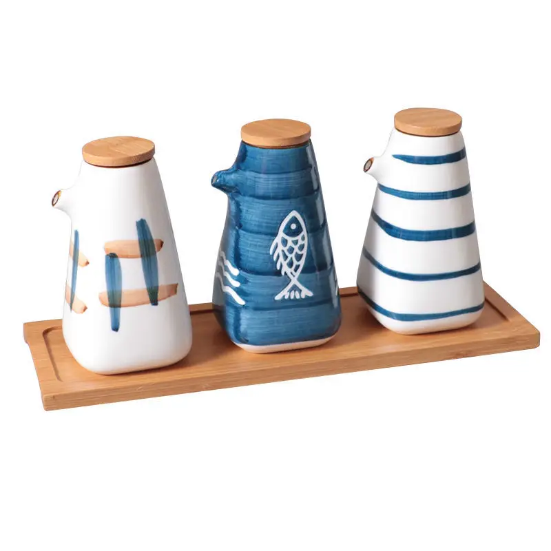 Japanese Creative Ceramic Oil Pot Bottle Soy Sauce Seasoning Kitchen Household Leak-proof Vinegar Tray | Дом и сад