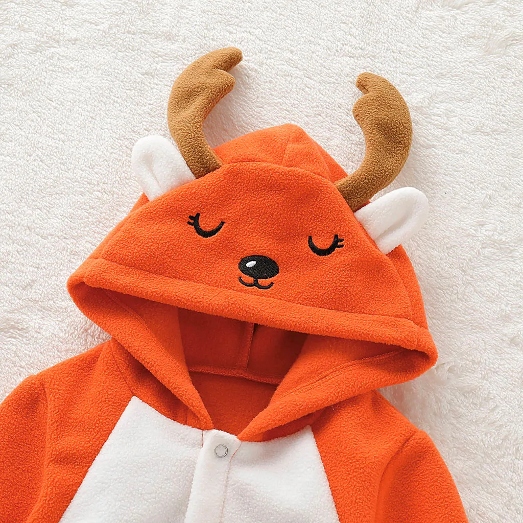 Infant Baby Christmas Cartoon Clothes Newborn Baby Boys Girls 3D Deer Jumpsuit Pajamas Toddler Kids Winter Warm Fashion Clothes