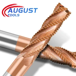 Augusttools cnc fresa de carboneto, hrc55, 4 sulcos, aço de tungstênio, fresa com ponta de desbaste, 6mm, 8mm, 10mm, 12mm, ferramentas de fresa