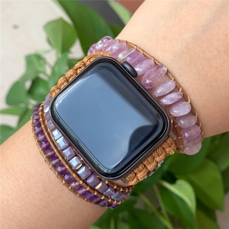 OAIITE Pulseras de piedras preciosas naturales para Apple Watch, pulsera de cuero con de pulsera hilo, regalos de joyería para envolventes| - AliExpress
