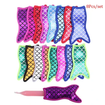 

8pcs Reusable Mermaid Tail Popsicle Holders Bags Freezing Insulation Ice Pop Sleeves With Stitched Edges For Kids