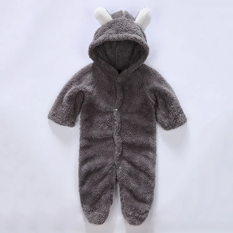 gray 0-3M Baby Autumn Winter Hooded Jumpsuits Children Casual One-piece Warm Long Sleeve Cute Animal Ear High Quality - Цвет: gray 0-3M
