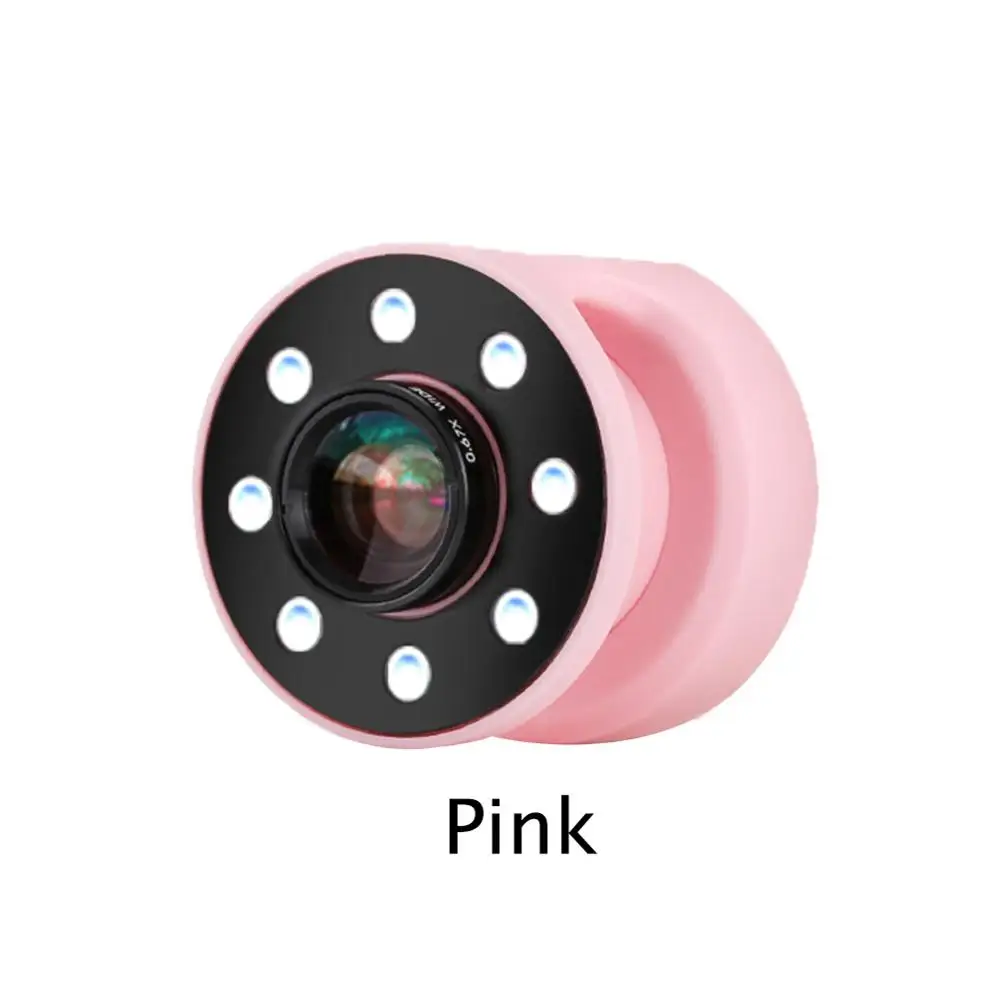 Универсальный телефон 0.65X Широкоугольный объектив 8 светодиодный перезаряжаемый вспышка Регулируемая яркость Макро широкоугольный косметический дополнительный объектив - Цвет: Розовый