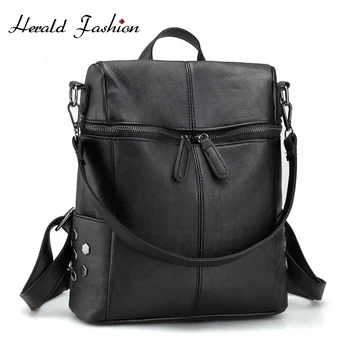 

Casual Women Backpack Solid Female Shoulder Bags Quality PU Leather School Bags For Teenager Girls Vintage Travel Back Bag