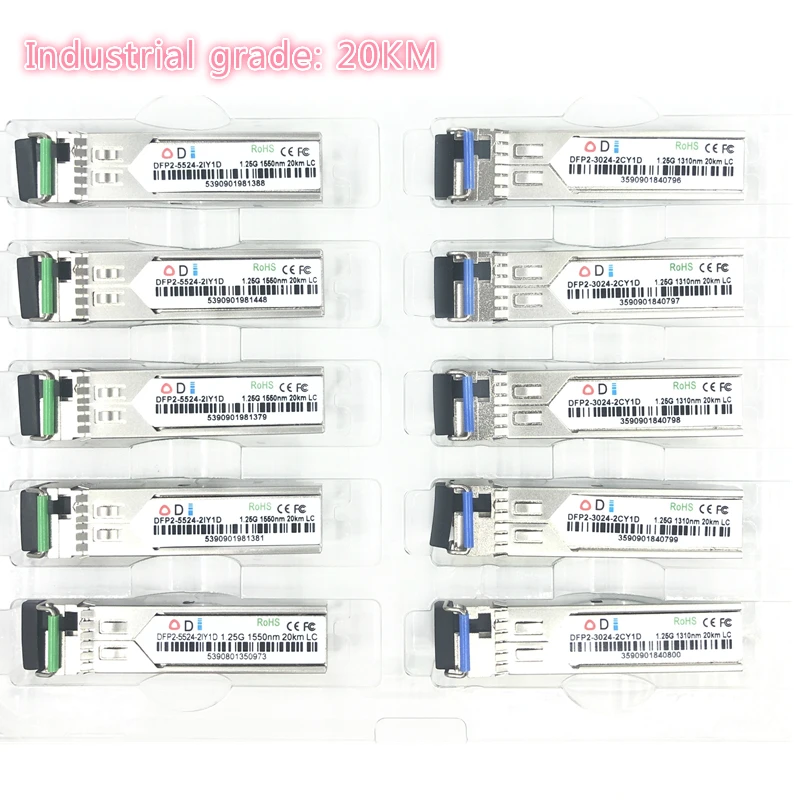 LC SFP Fiber optic module Industrial grade -40~+80 Celsius 1.25G20KM 1310/1550nm Single-SFP compatible optical module 5pairs lc sfp fiber optic module industrial grade 40 80 celsius 1 25g20 40 80km 1310 1490 1550nm single sfp compatible optical module