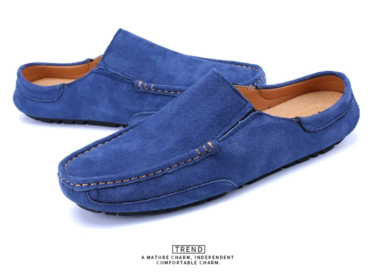 Man Summer Fashion Pig Skin Casual Half Shoe Male Breathable Soft Backless Half Loafers Hombre Open Back Leather Comfy Mocassins