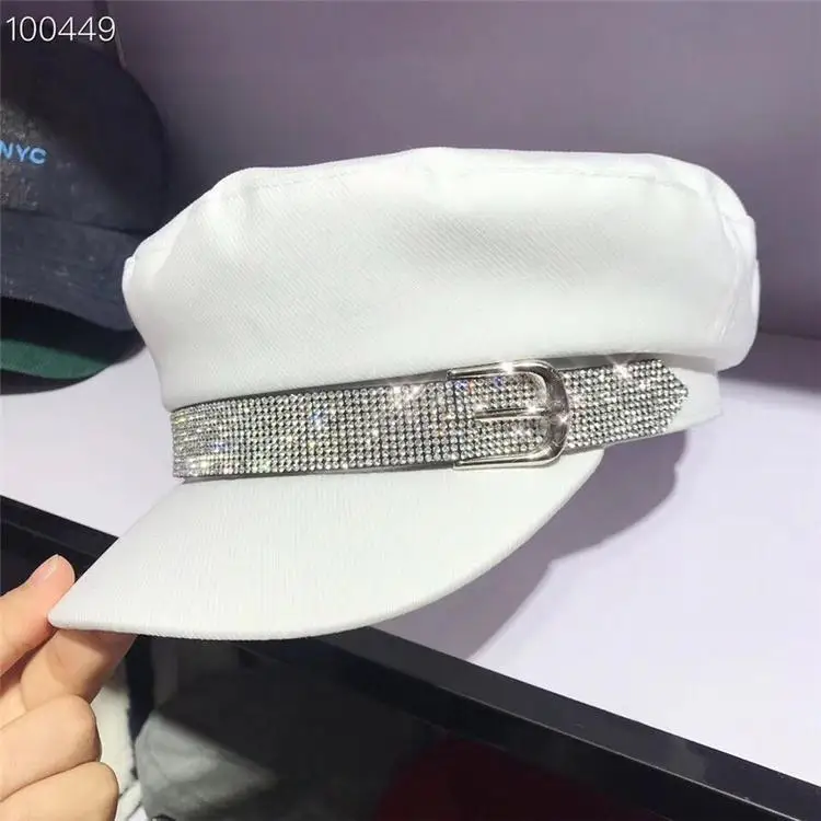 

2020 Hat Woman Summer Female Hat Summer Woman Sequins Womens Military Hats Fashion Ladies Octagonal Hat Military Cap Newsboy Cap