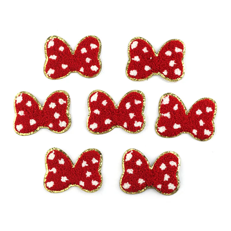 2022 New 3D Colorful Castle Bow Chenille Embroidered Patches Iron on Embroidery Sewing On Badges Children kids Clothing Stickers 