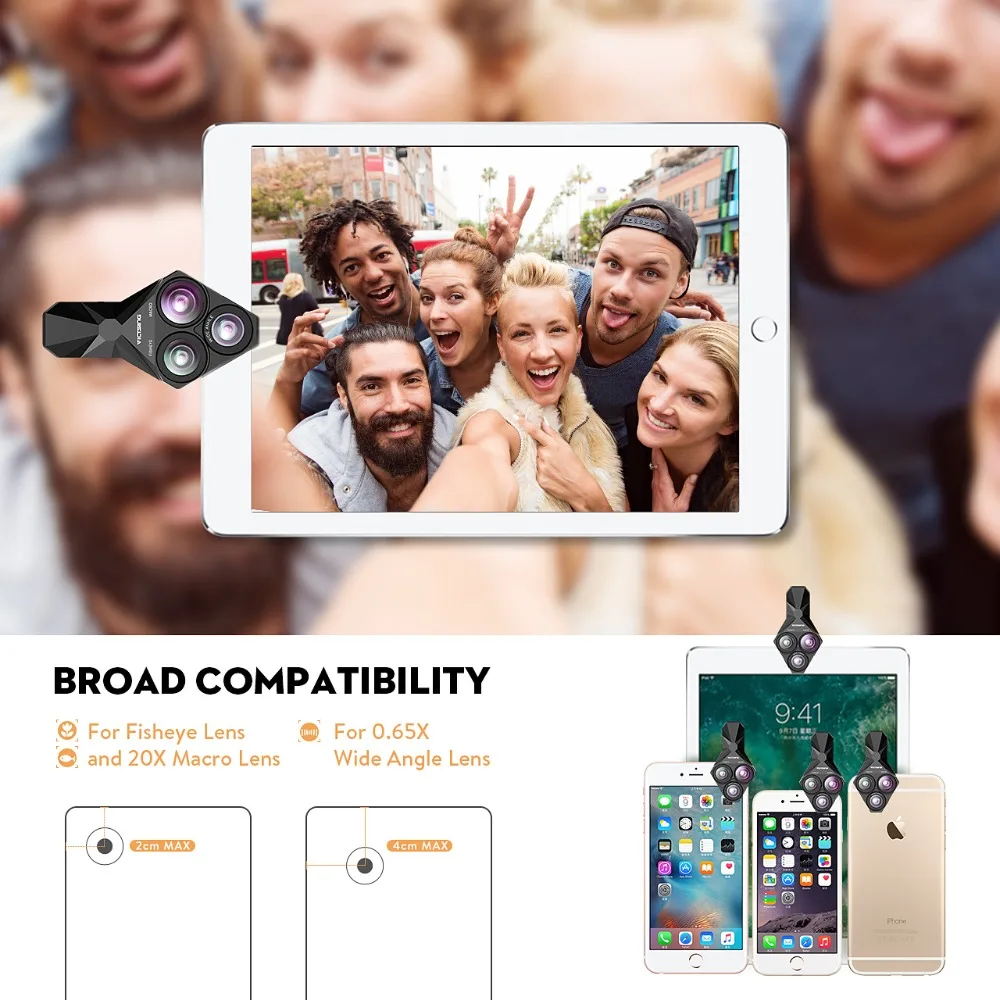 VicTsing 3 in 1 Clip-On Fisheye Lens+0.65x Wide Angle Lens+20x Super Macro Lens HD Professional Universal Durable Phone Lens Kit (5)