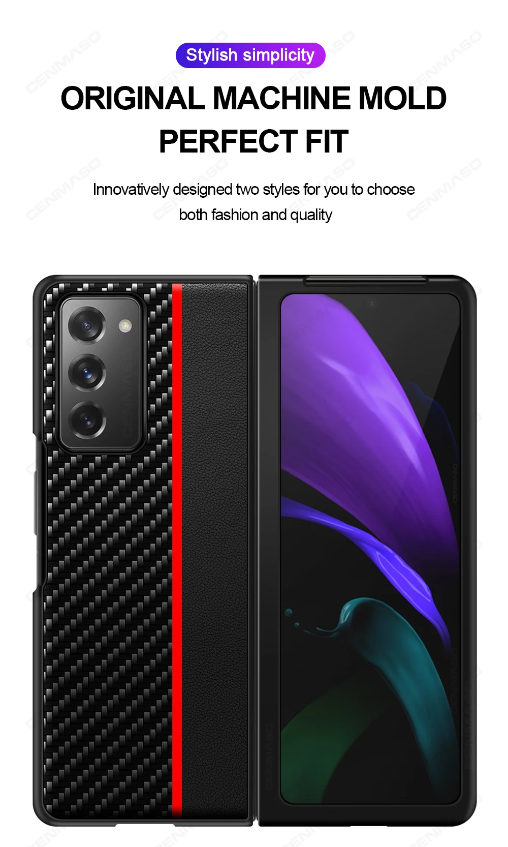 For Samsung Galaxy Z Fold 2 Case CENMASO Original Carbon Fiber Texture Leather Shockproof Back Cover For Samsung Fold2 5G Case