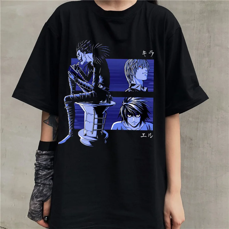 Novedad la nota de muerte Shinigami camiseta de Ryuk mujeres de Manga corta Manga japonés Yagami Light L Camiseta de algodón Anime regalo Idea