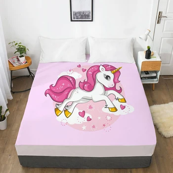 

Unicorn Cartoon Fitted Sheets Mattress Cover With Elastic Band 3D Bed Sheet LinensFor Baby Kids Child Girls Boys 200x220 135x200