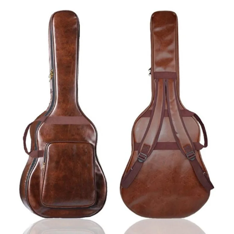 

TOP!-40 Inch 41 Inch Waterproof PU Guitar Backpack Thickened Padded Guitar Carrying Case Gig Bag for 40 / 41 Inch Brown