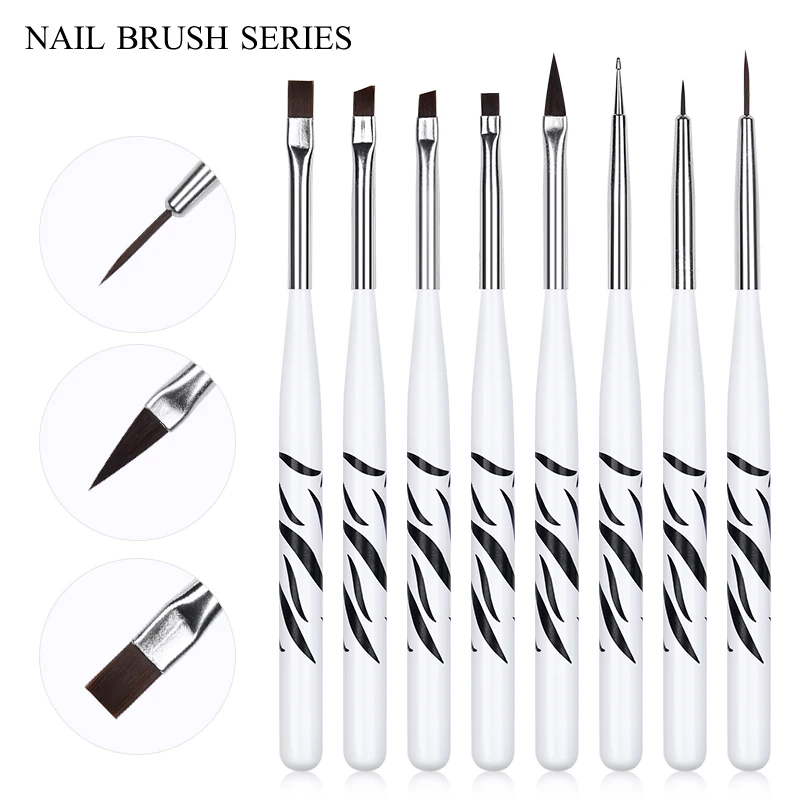8pcs/set Nail Brush Nail Art Acrylic Liquid Powder French Stripes Lines