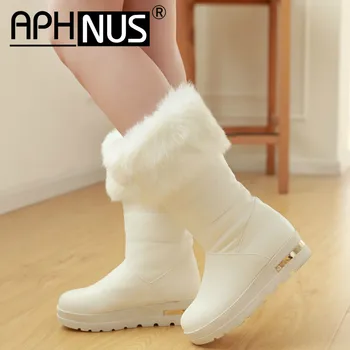 

APHNUS Womens Boots Winter Fur Snow Short booties Platforms Woman 2020 Shoes For Women New Boot Flats