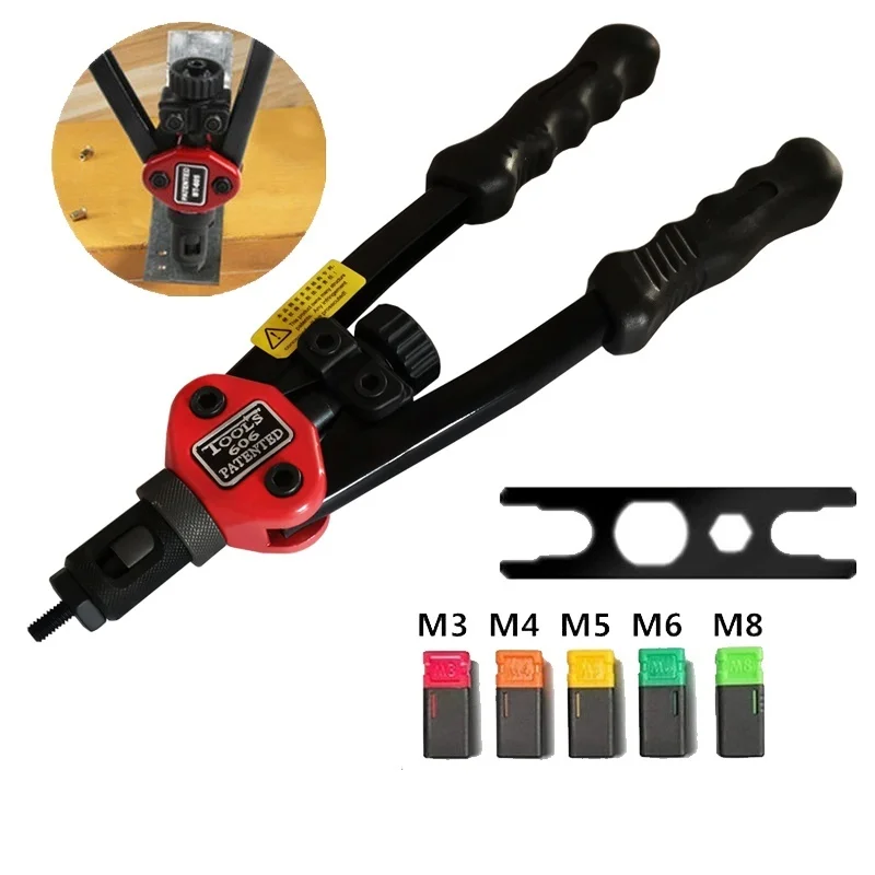 

BT-606 RIVET NUT TOOL Hand Blind Riveter Hand Riveter Rivet Gun with 5 Metric Mandrels