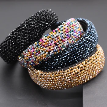 

Sponge wide-brimmed crystal ladies headband European and American sponge fashion luxury crystal mesh personality hair 710
