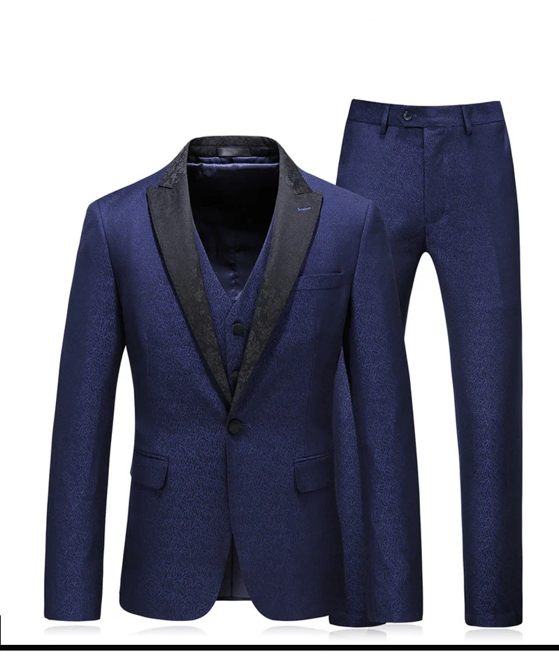 

3 Pieces Men Suits Designers 2019 Mens Clothing Wedding Suits Set Slim Fit Tuxedo Solid Color Royal Blue 5XL Plus Size Mauchle