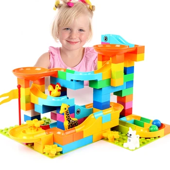 Big Size Marble Race Run Compatible Duploed Building Block Funnel Slide Blocks DIY Building Bricks Educational Toys For Children funlock duplo marble run plastic slide 43p blocks crystal snowice building toys for children