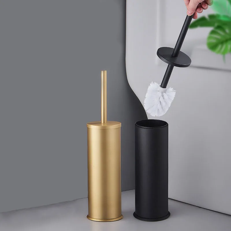 

Toilet Brush Holder Cleaning Set Flooring Stand Luxury Gold Black Aluminum Floor Standing Bathroom Storage and Organization Tool