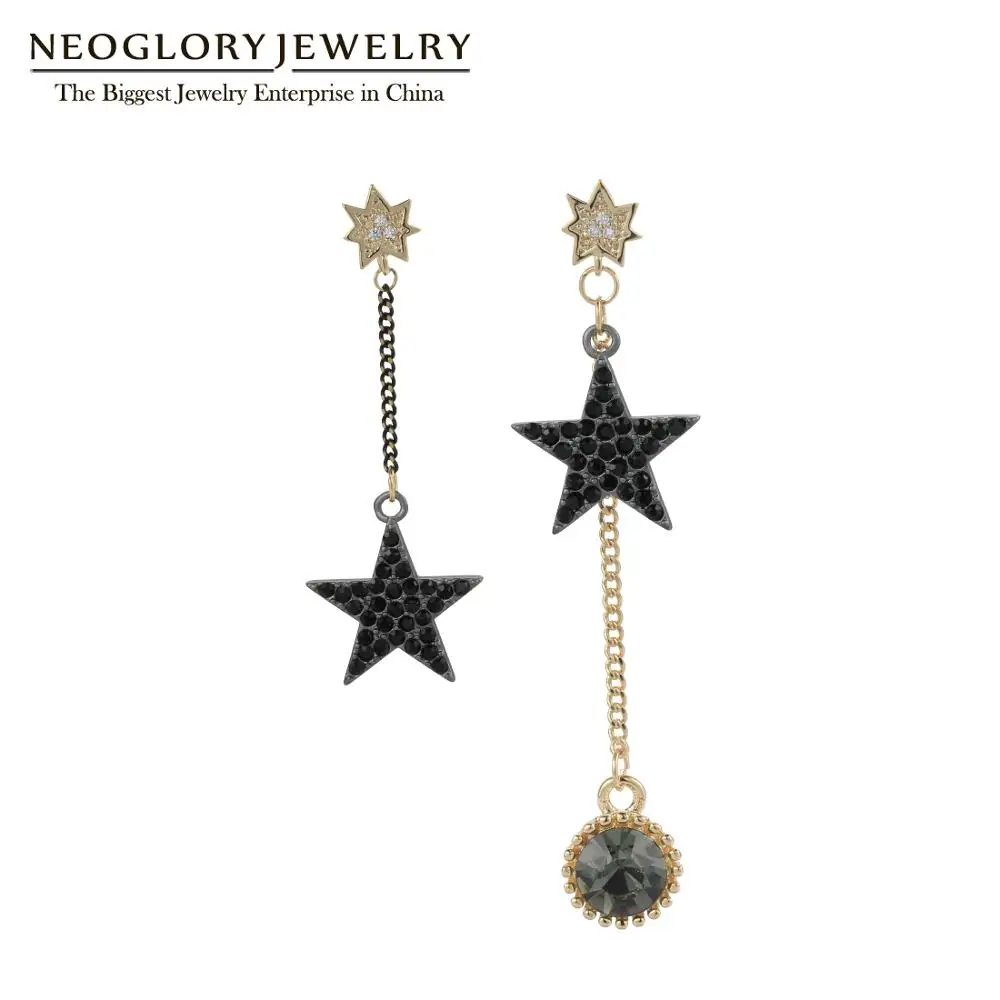 Серьги подвески Neoglory с черной звездой женские асимметричные ювелирные украшения