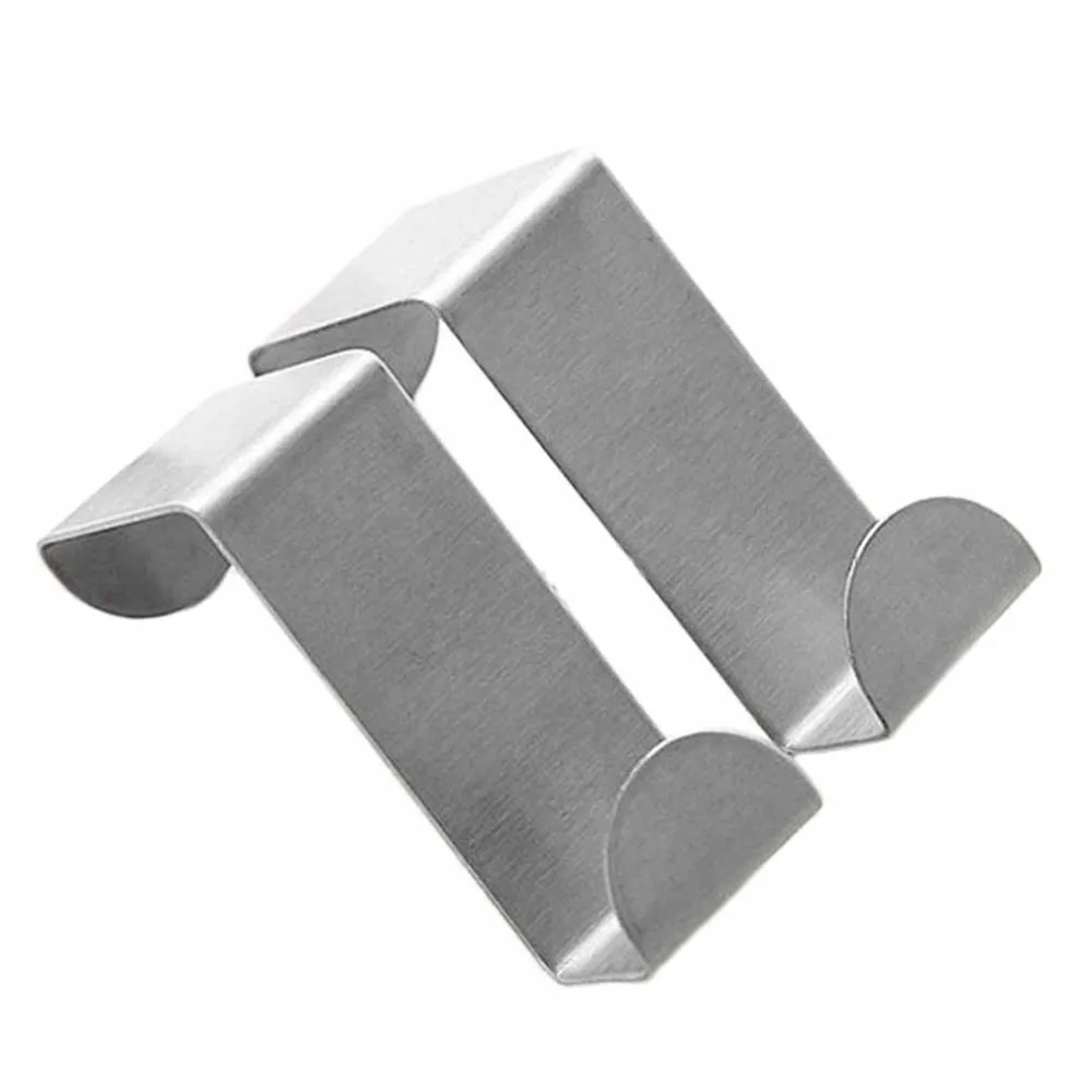 2Pcs Stainless Steel Door Hooks Hanging Kitchen Cabinet Clothes Hanger On Door Back Type Strong Practical Home Accessories
